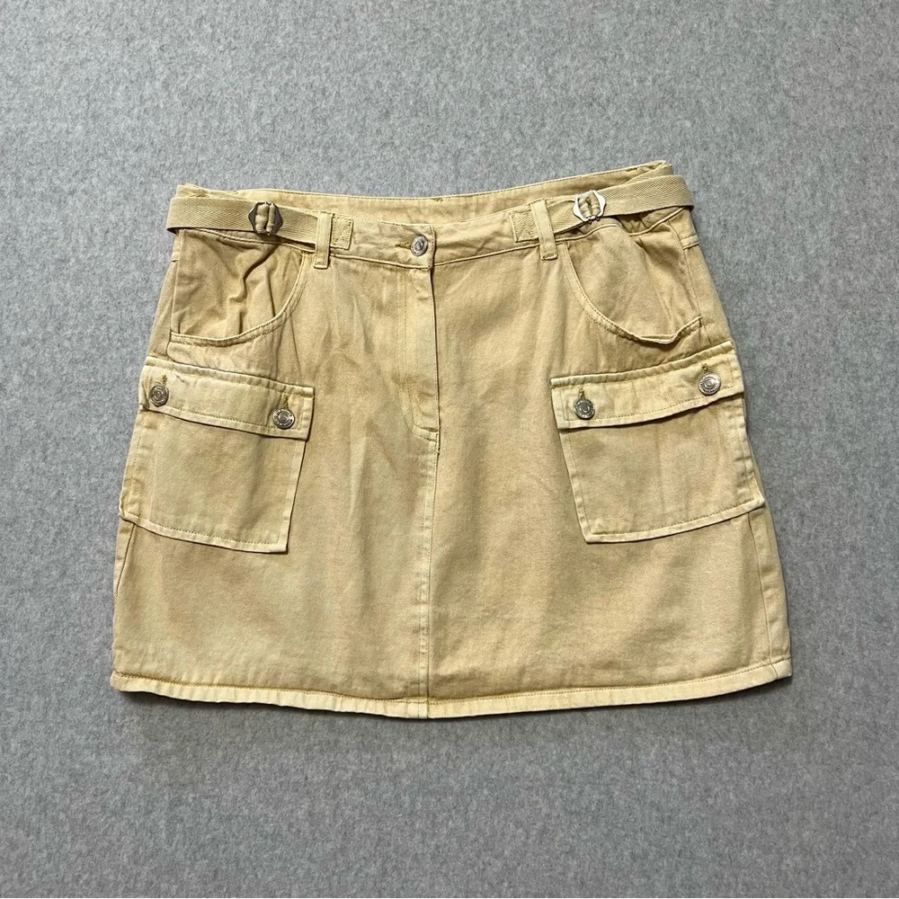 Steve Madden Cargo Mini Skirt Large Tan Utility Gorpcore Streetwear Denim
